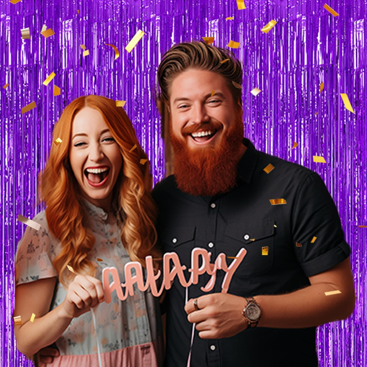 3 Pack Foil Fringe Backdrop - Purple Shiny Tinsel Curtains for Party Decoration/Photo Booth Props