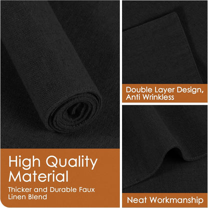 MANSPHIL Black Cloth Placemats Set of 6, Double Layer Faux Linen Place Mats Heat Resistant Washable