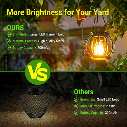 KOOPER Solar Lanterns Outdoor Waterproof, 4 Pack Upgraded Metal Hanging Solar Lights Outdoor