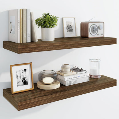 Marsmiles 30" Floating Shelves for Wall, Wooden Shelves with Invisible Brackets Set of 2, Rustic
