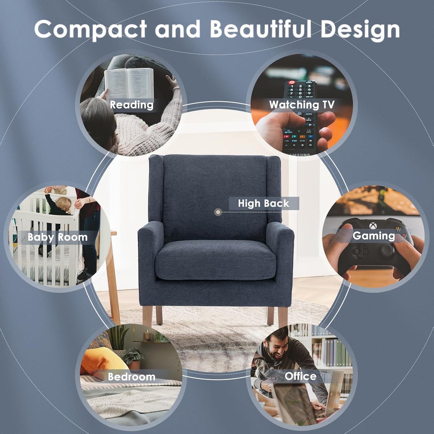 COLAMY Modern Wingback Living Room Chair, Upholstered Fabric Accent Armchair, Single Sofa Chair