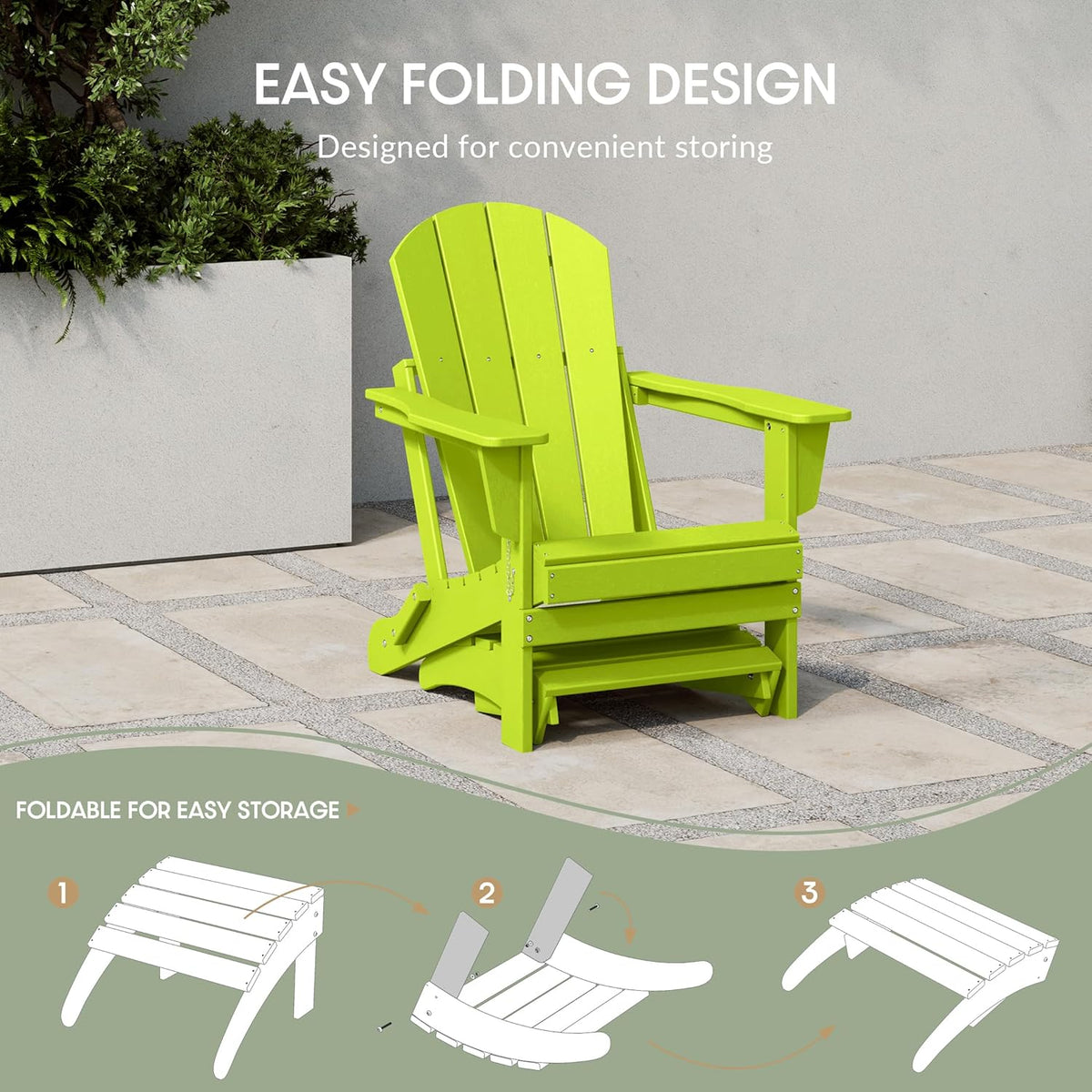 WestinTrends Outdoor Ottoman, Patio Adirondack Ottoman Foot Rest, All Weather Poly Lumber Folding