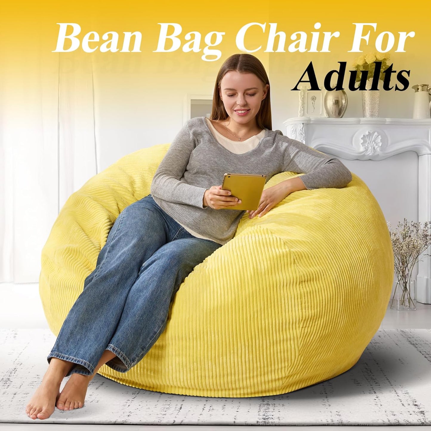 3.5FT Bean Bag Chairs Teardrop Bean Bag Chair for Adults Beanbag Chair with Memory Foam Filled