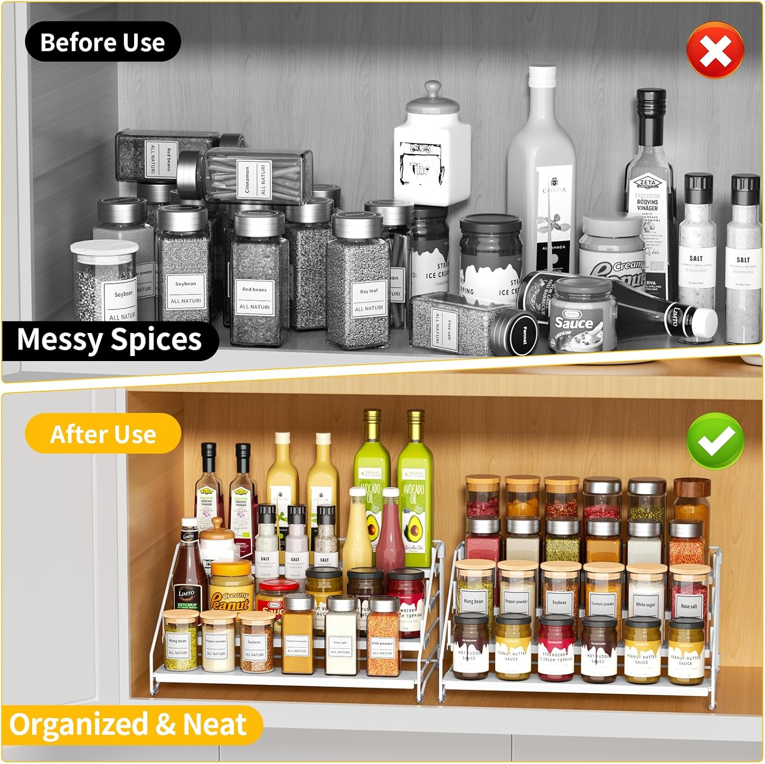 RCHYFEED Spice Rack Organizer for Cabinet,4 Tier Spice Organization for Cabinet Easy