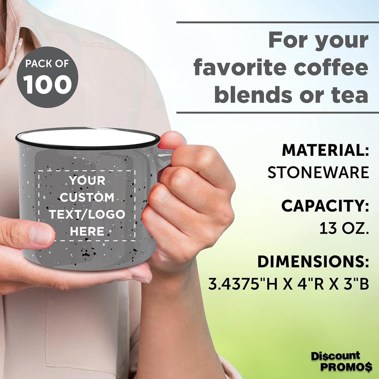 DISCOUNT PROMOS Custom Ceramic Campfire Coffee Mugs 13 oz. Set of 100, Personalized Bulk Pack