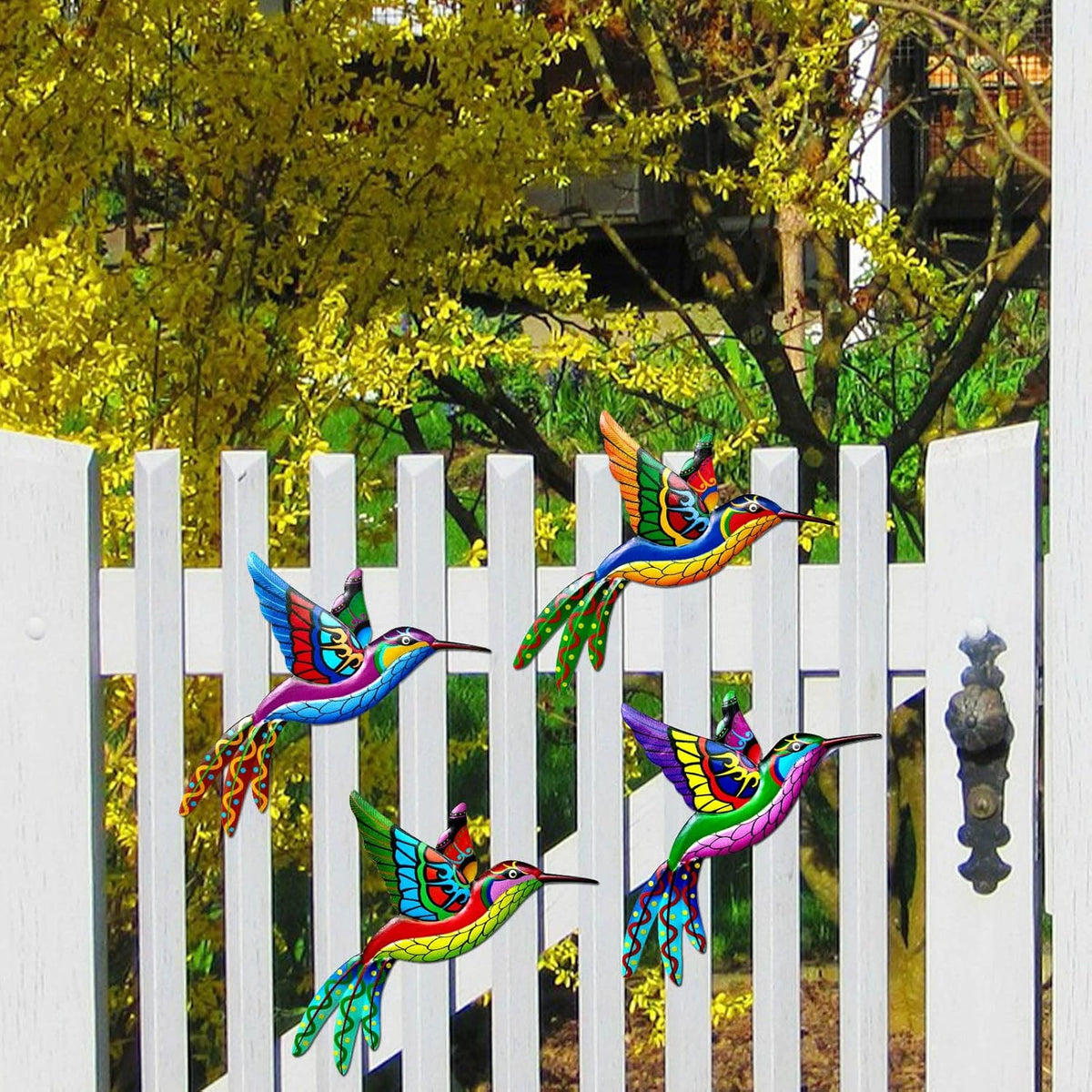 ZYP Metal Outdoor Wall Art Decor,3D Colorful Garden Birds Sculpture Outdoor Iron Hanging Decor