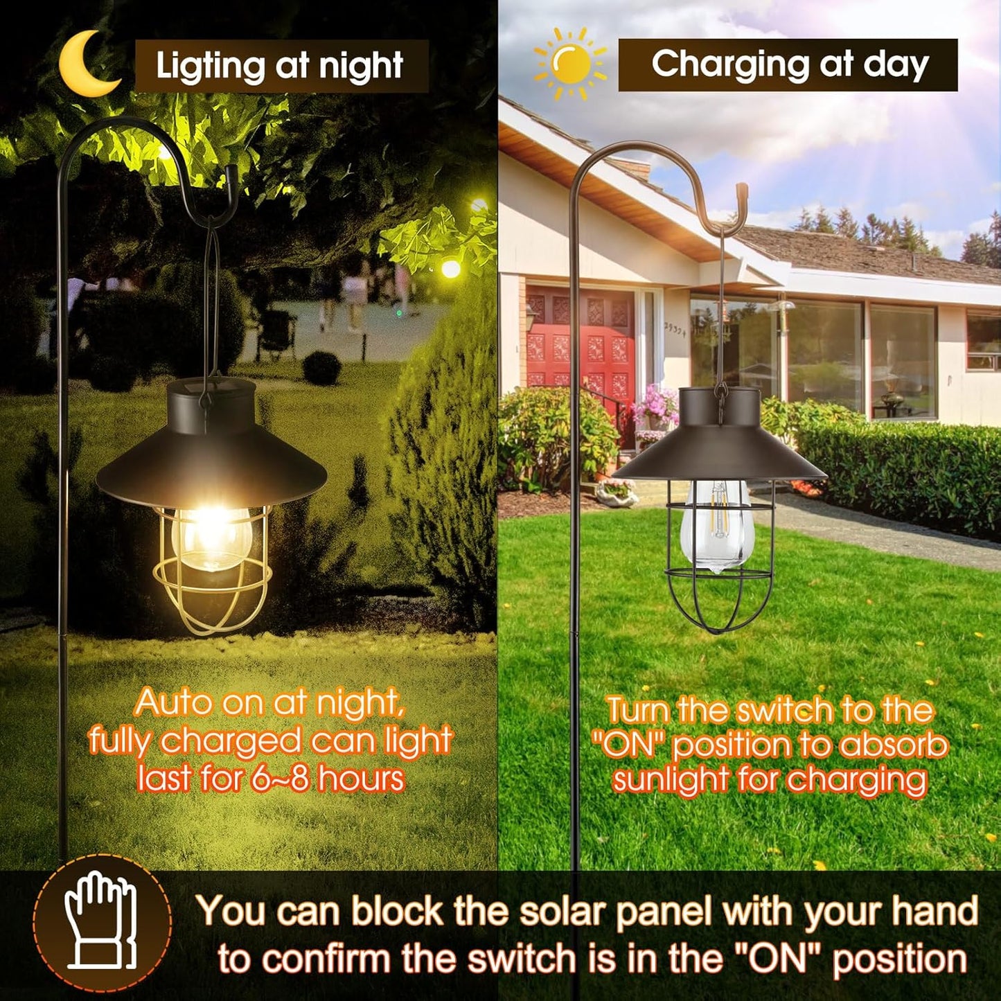 Retisee 4 Pcs Hanging Solar Light 31" Outdoor Solar Lamp Lanterns with Dual Use Shepherd Hook