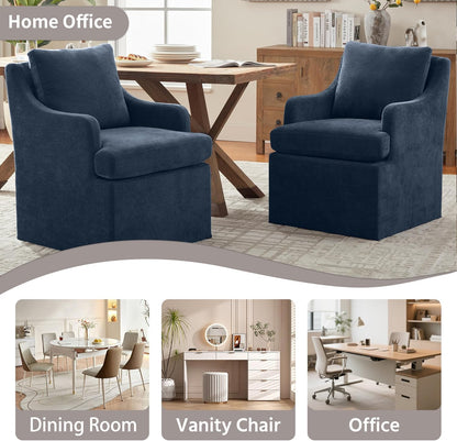 VKNOW Upholstered Dining Chairs Set of 2, Modern Kitchen Chairs Dinner Chairs with 4 Casters, Linen