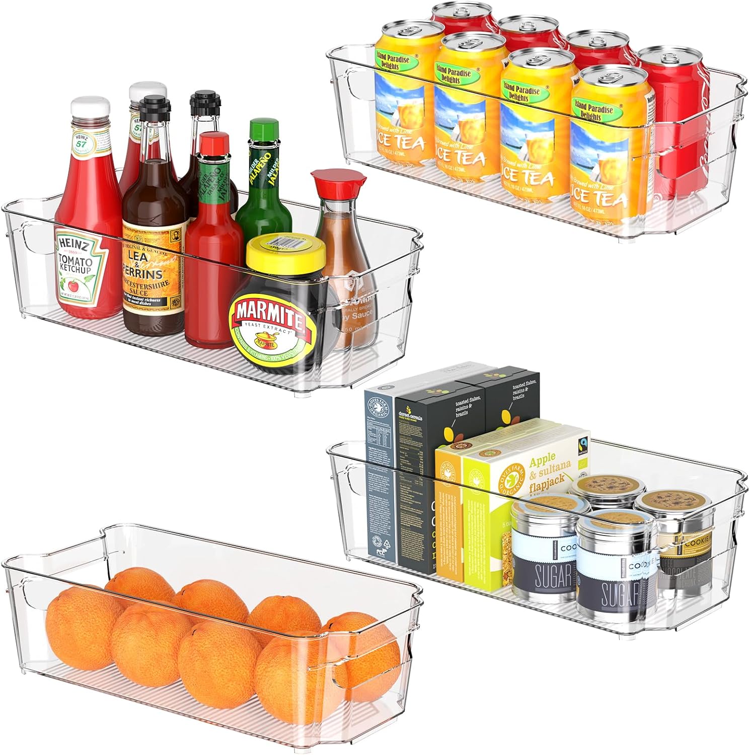 Clear Fridge Organizer, Refrigerator Organizer Bins with Handle, Freezer, Kitchen Cabinet, Pantry