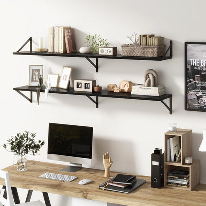 Floating Shelves 55 Inch Long, 10" Deep Floating Shelves, Black Wall Shelves 55 x 10, Set of 2