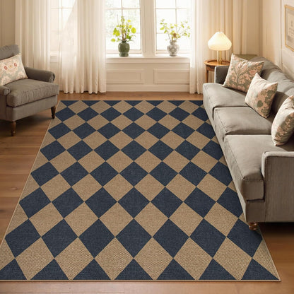 Lahome Checkered Easy Jute Washable Rug, 5x7 Area Rugs for Living Room Nature Large Dining Room