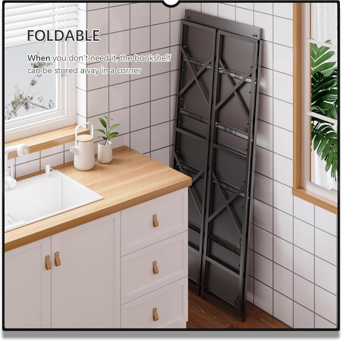 4NM 5 Tiers No Assembly Book Shelves, 51.2" H Folding Bookshelf Bookcase Open Industrial Foldable