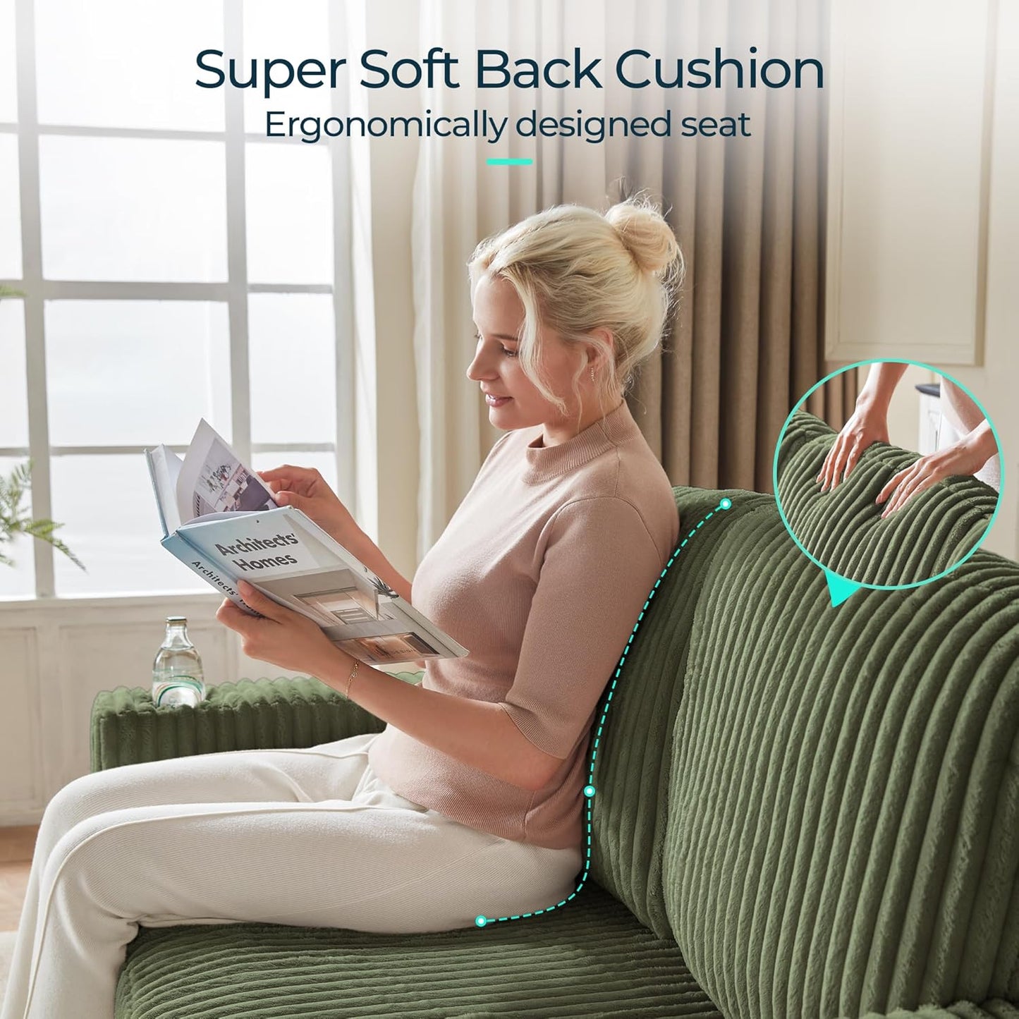 LINSY HOME Loveseat Sofa with Storage - Comfy Plush Corduroy 2 Seater Sofa with USB Charging & Cup