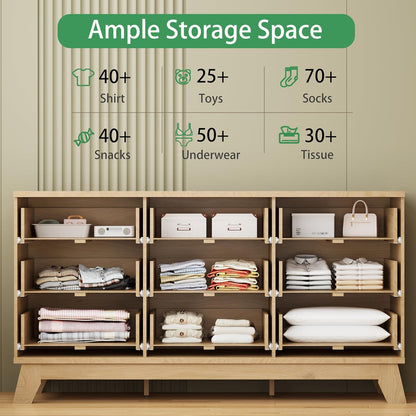 Fluted Dresser for Bedroom with 9 Drawers, 57" Wide Modern Chest of Drawers with Metal Handle