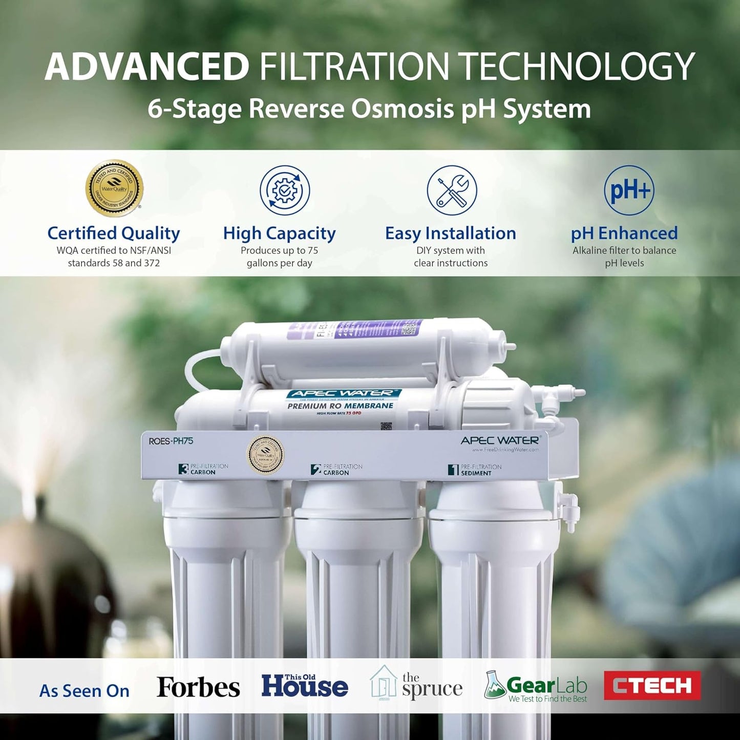 APEC Water Systems ROES-PH75 Essence Series Top Tier Alkaline Mineral pH+ 75 GPD 6-Stage Certified