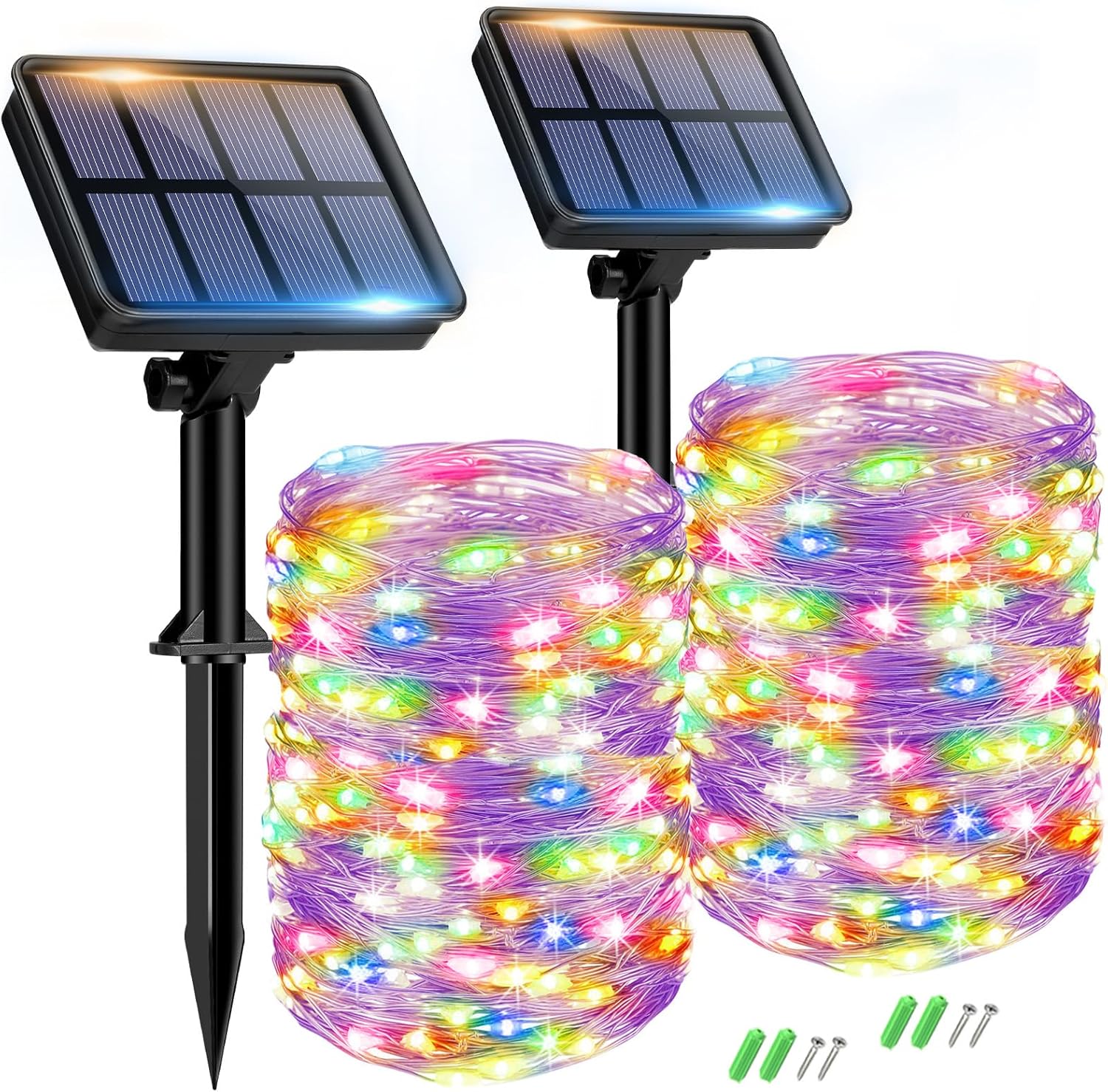 2 Pack Solar String Lights for Outside - 160LED 66FT Solar Fairy Lights Outdoor Waterproof 8 Modes