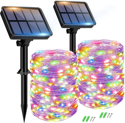 2 Pack Solar String Lights for Outside - 160LED 66FT Solar Fairy Lights Outdoor Waterproof 8 Modes
