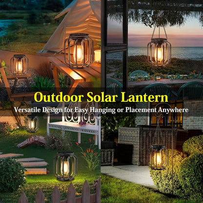 Solar Hanging Lanterns Outdoor: 2 Pack Metal Solar Hanging Lights with Hook, Bright - Warm