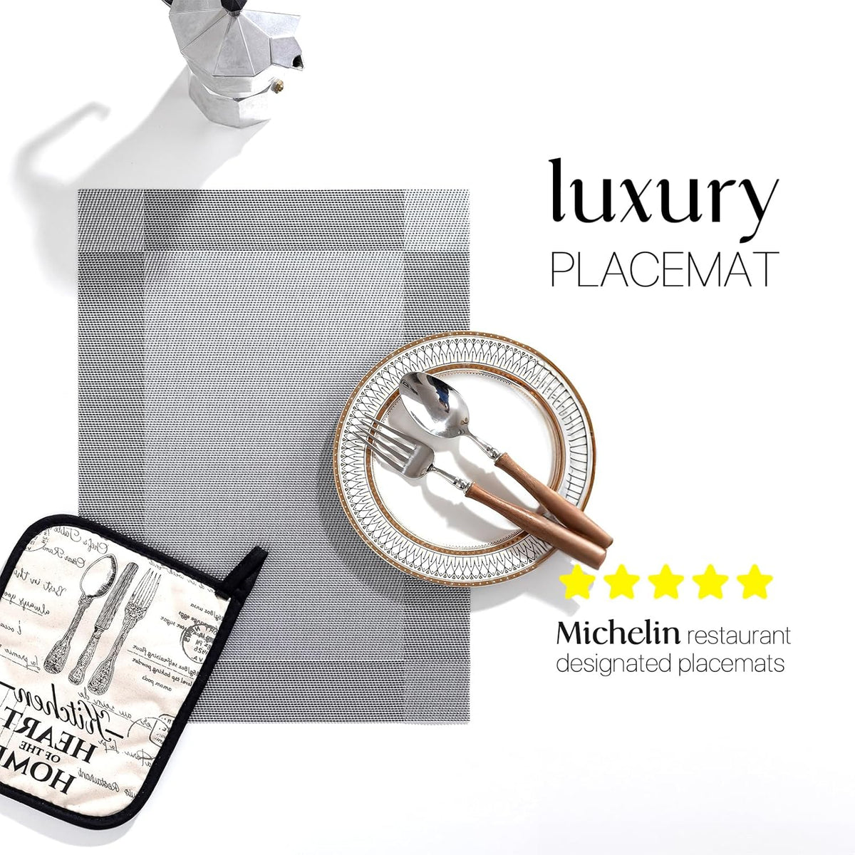 LEXMORE Placemats Set of 4 Vinyl/Plastic Woven Place Mats for Kitchen Table Indoor/Outdoor Washable