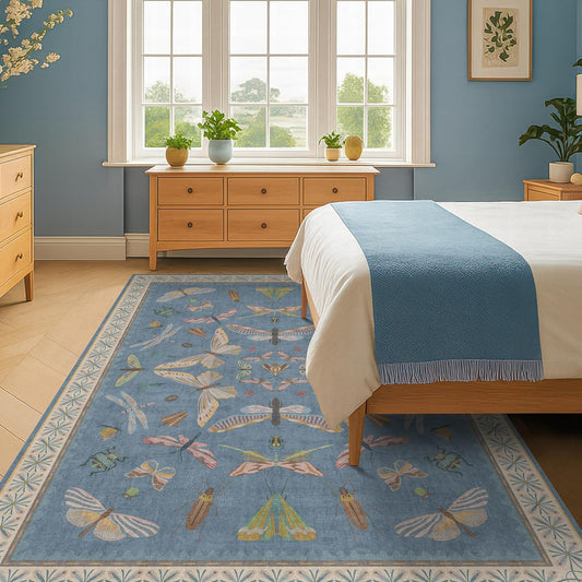 Cute Blue Rugs for Kids Room Boys - Washable 5x7 Area Rugs for Nursery, Baby Bedroom, Toddler