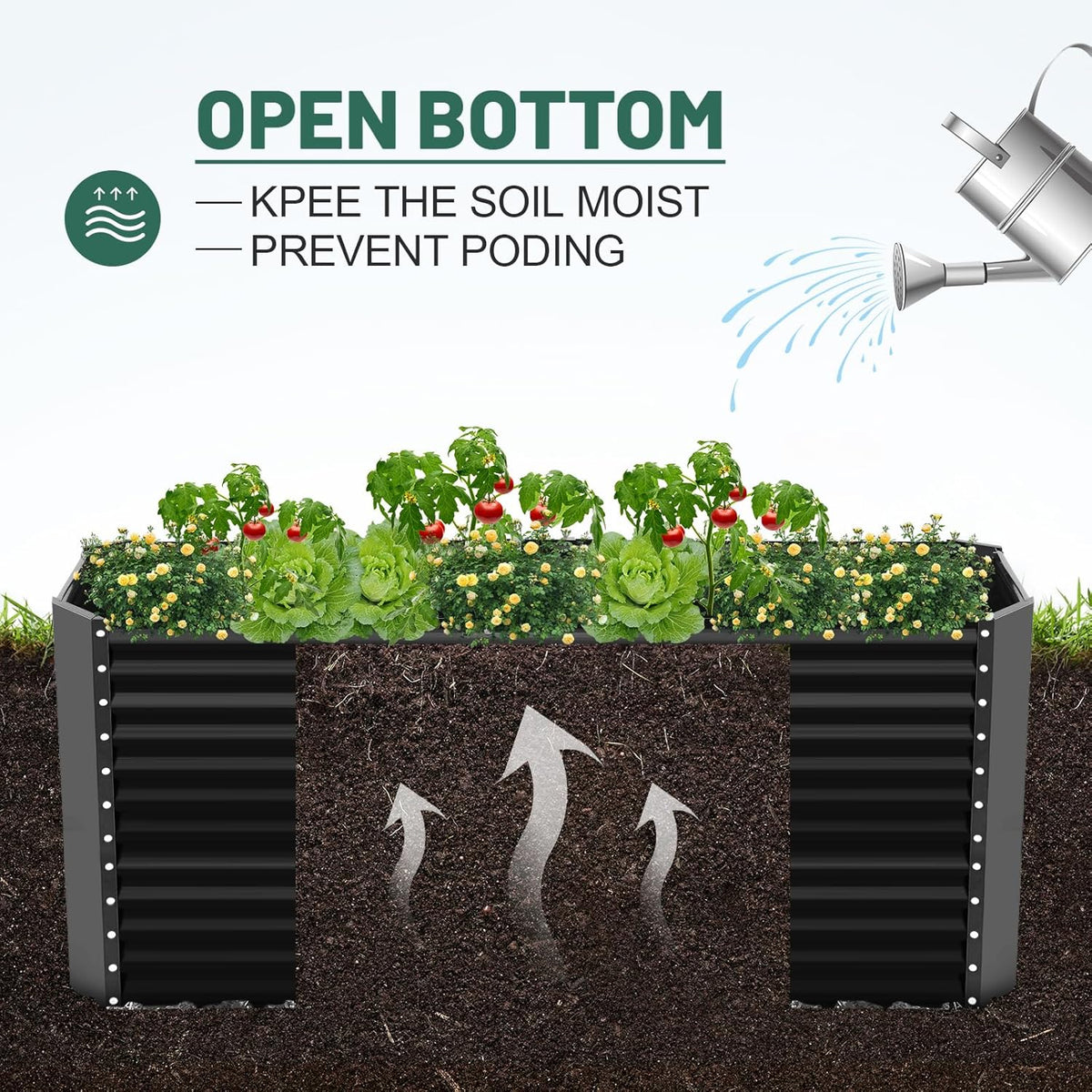 Land Guard 8x4x3ft Rectangular Galvanized Raised Garden Beds, Large-Capacity Metal Planter Box