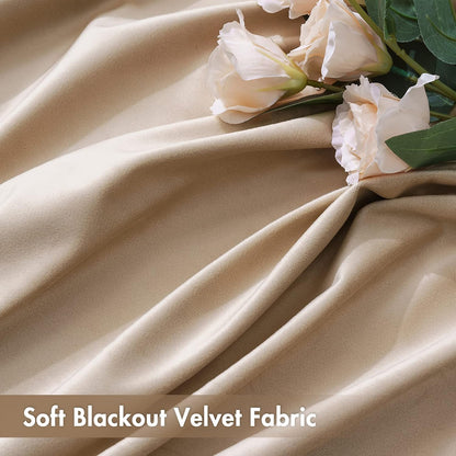 MIULEE Camel Beige Velvet Curtains Thermal Insulated Blackout Curtain Drapes for Bedroom Living