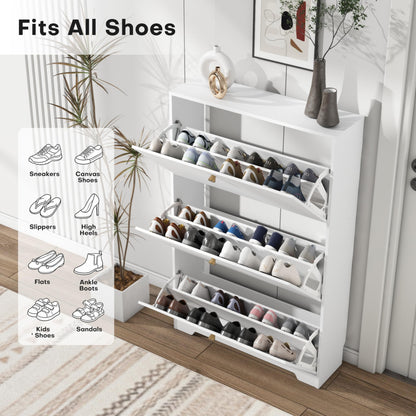 Nicetree Shoe Cabinet with 3 Flip Drawers, Modern Entryway Organizer, White