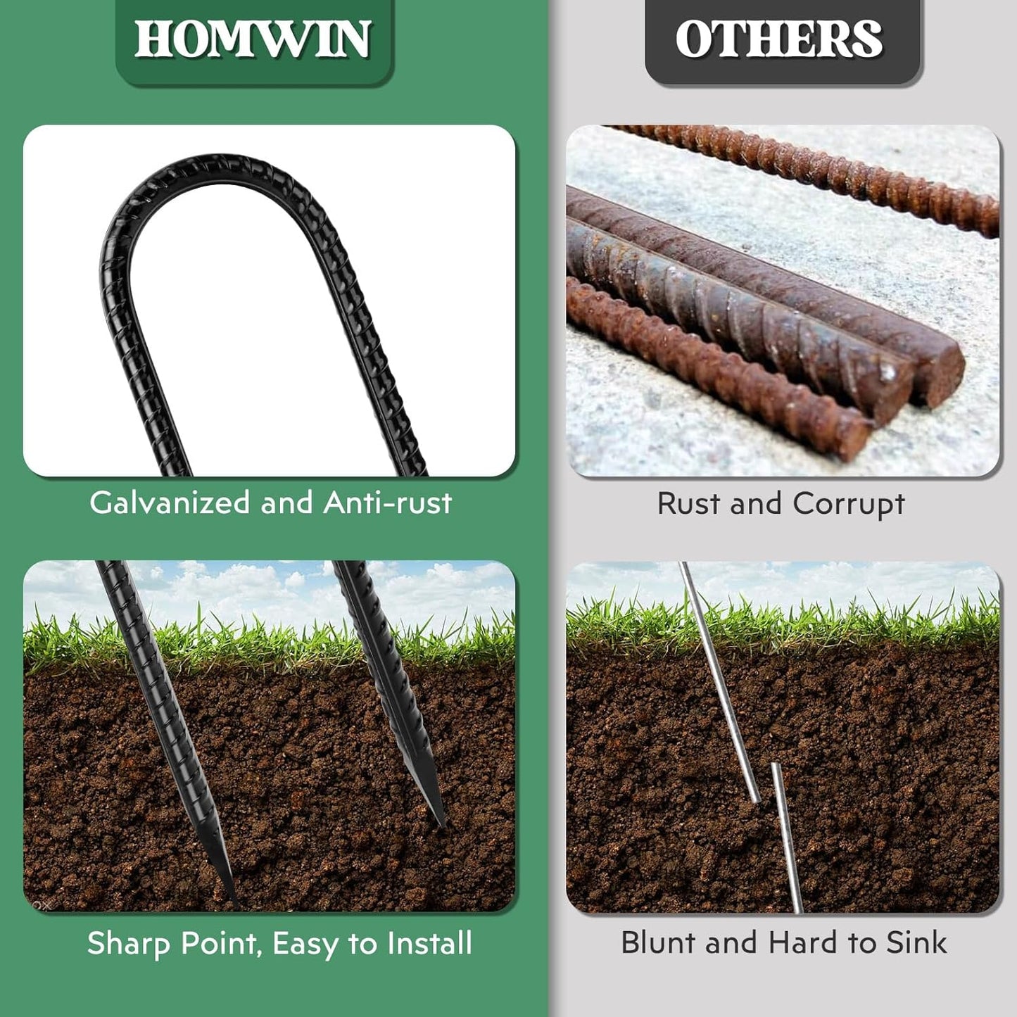 12 inches 12-Pack Trampoline Stakes Anchors High Wind Stake Heavy Duty U Hooks for Ground Lawn