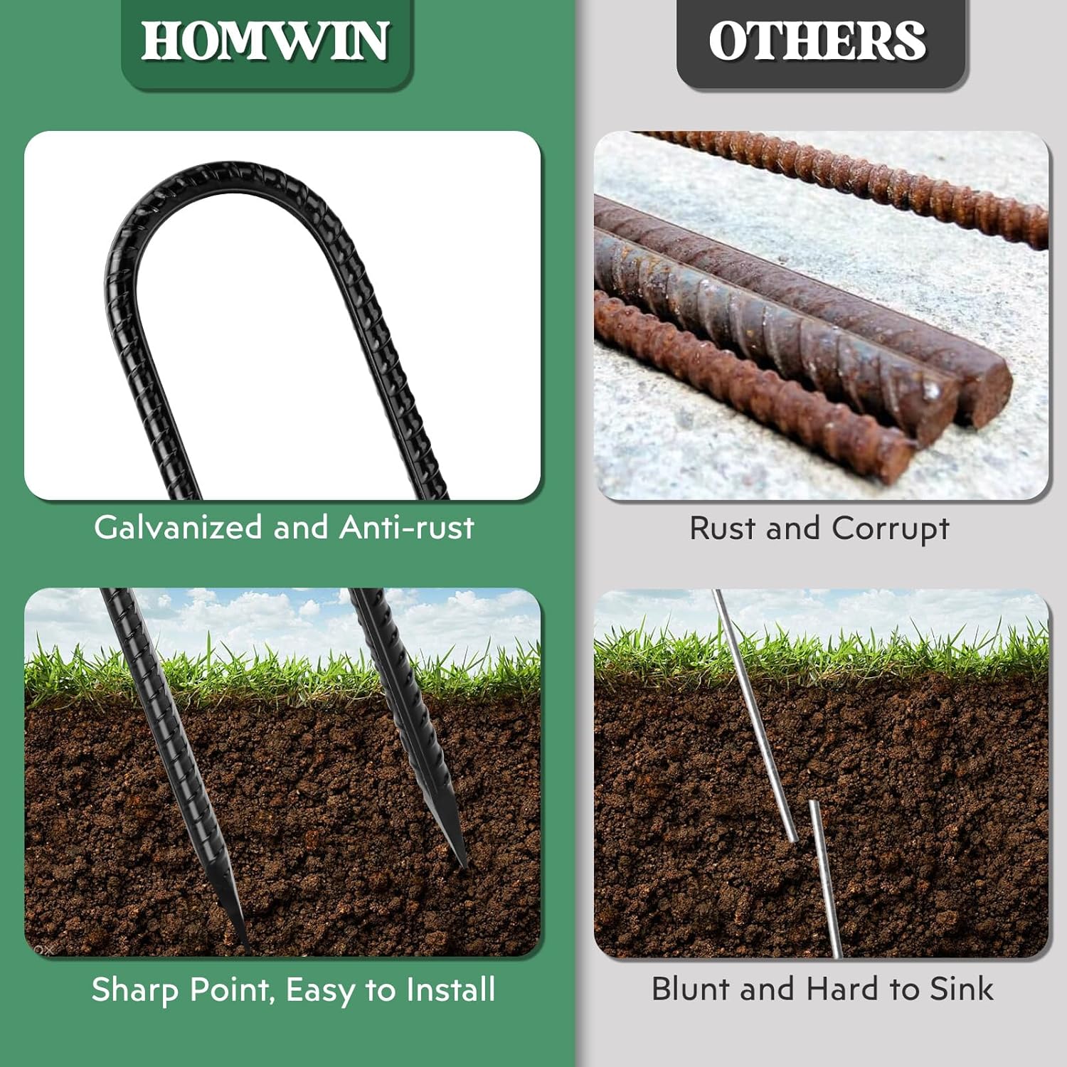 12 inches 12-Pack Trampoline Stakes Anchors High Wind Stake Heavy Duty U Hooks for Ground Lawn