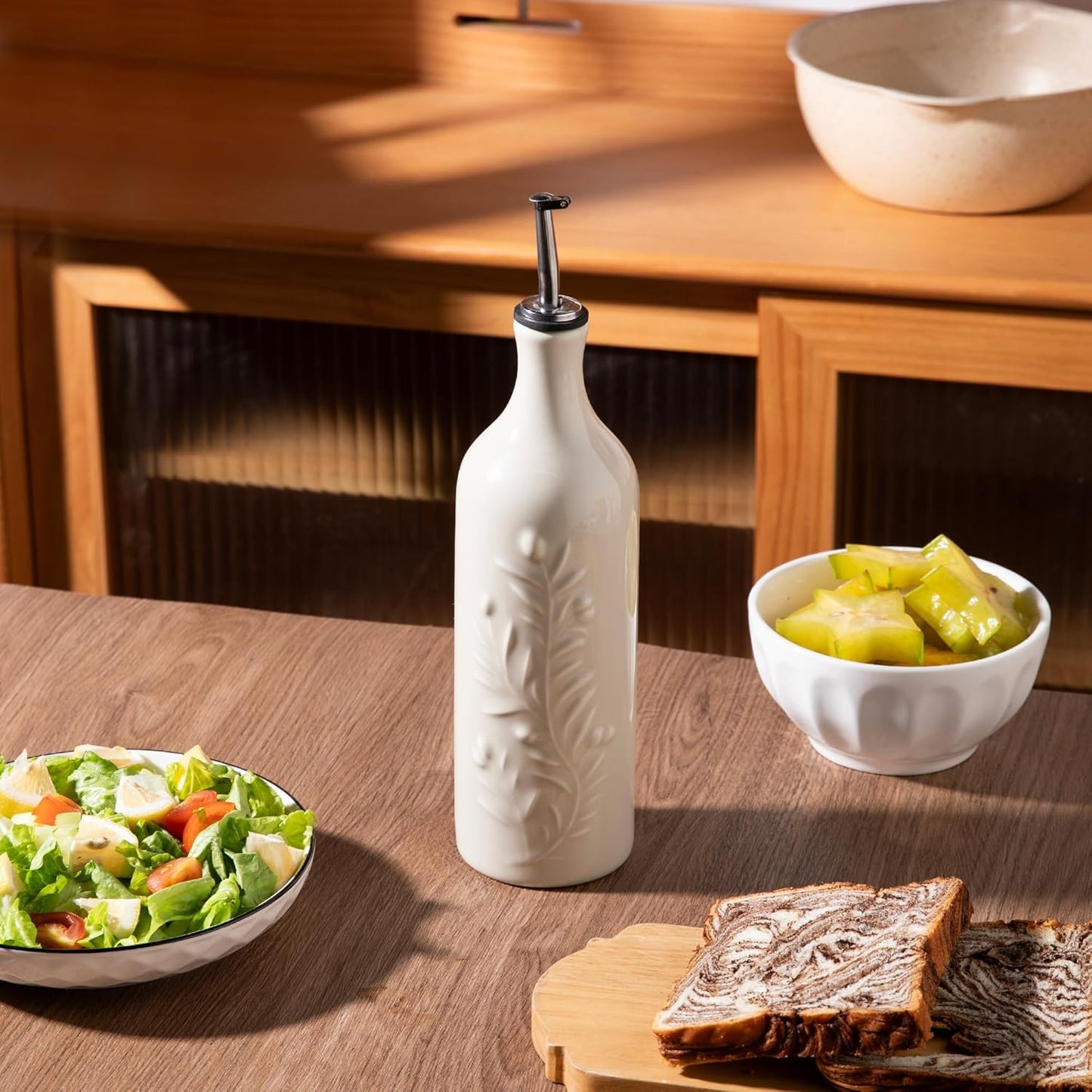 Sweejar Large Olive Oil Dispenser Bottle with Spout, 24 Oz Ceramic Oil Dispenser for Kitchen