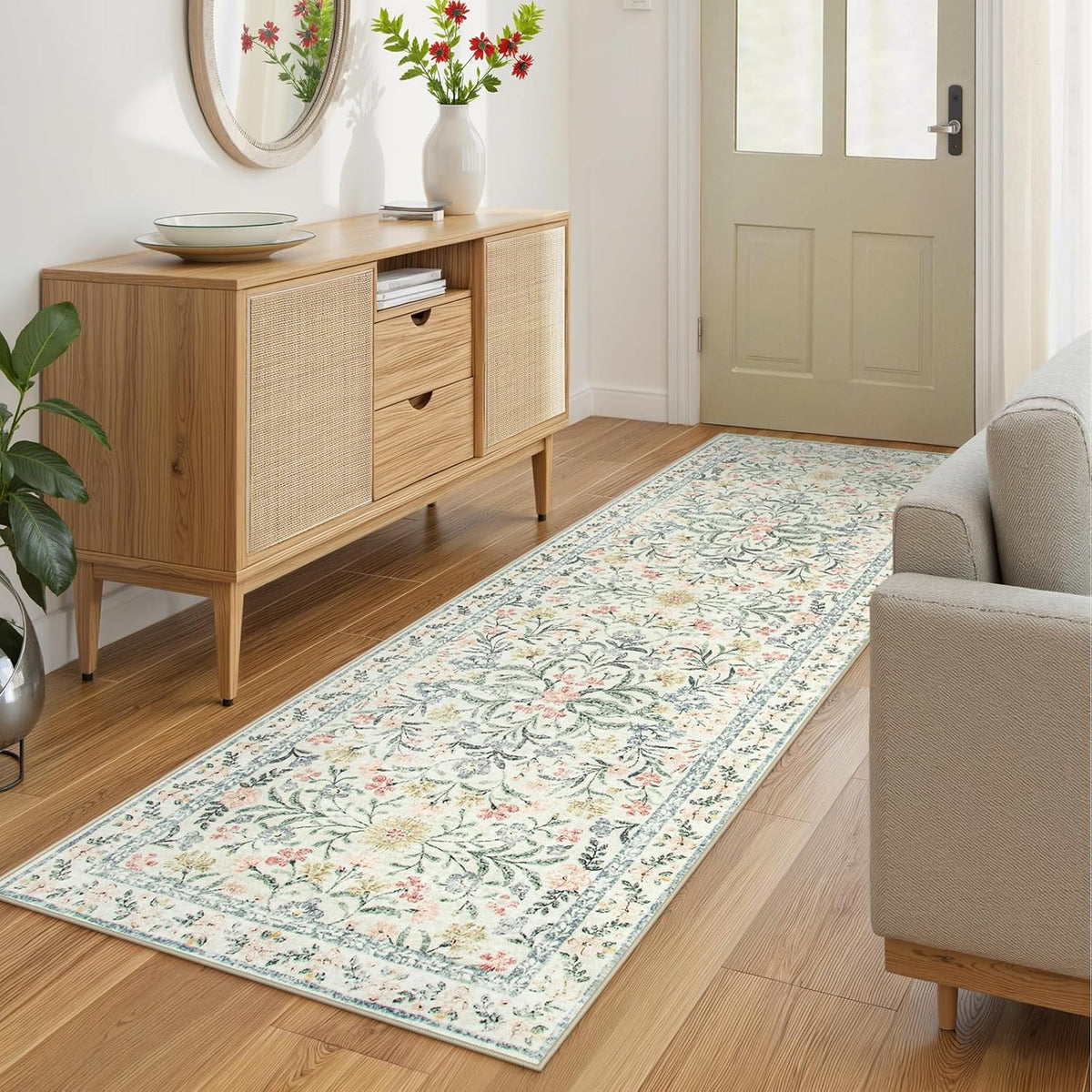 Wonnitar Washable Rug Runner 2'6''x8', Boho Floral Hallway Runner Rug 8ft Long Carpet for Bedroom