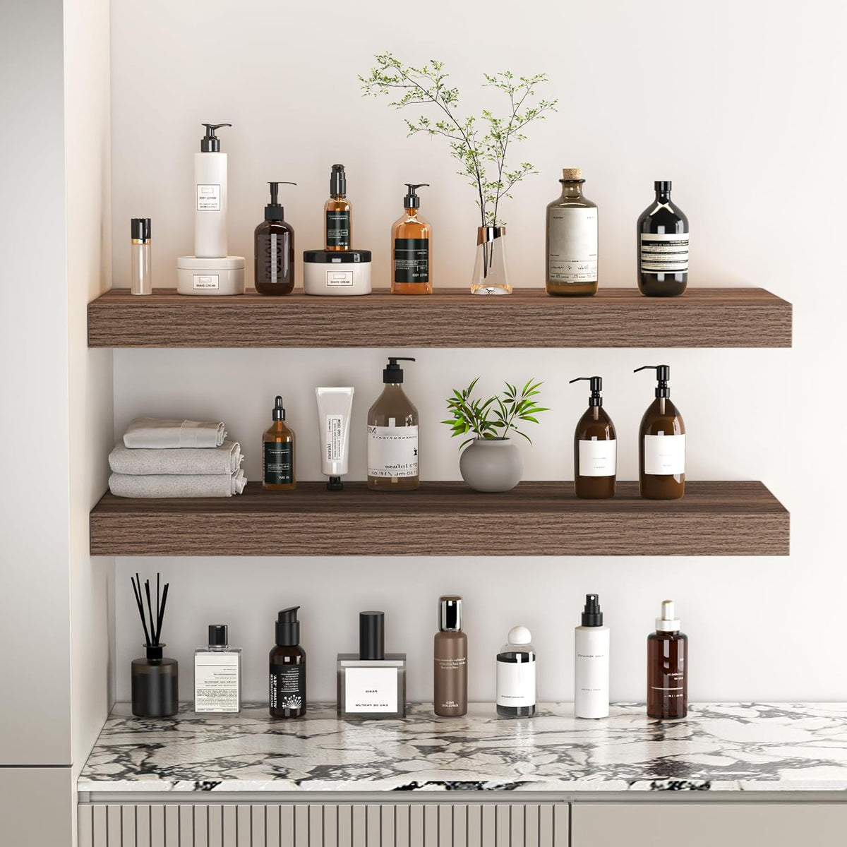 Fun Memories Floating Shelves - 24 Inch Rustic Wooden Wall Shelves - Extra Deeper & Thicker Wall