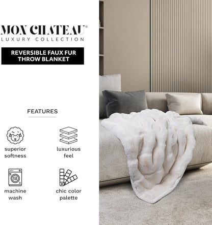 Mon Chateau Premium Reversible Luxury Faux Fur Throw for Couch, Sofa, or Bed - Plush Cozy Soft