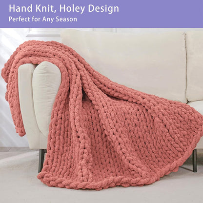 Bigacogo Chunky Knit Throw Blanket for Couch, 40x80 inches, 100% Hand Knitted with Thick Jumbo