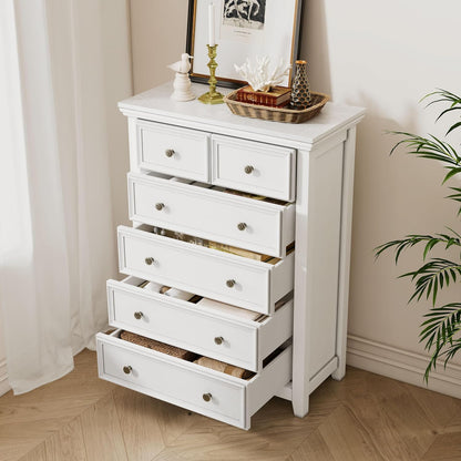 BLANKSPACE White Farmhouse Dresser, 6 Chest Drawer Dresser for Bedroom, Large Capacity Nightstand