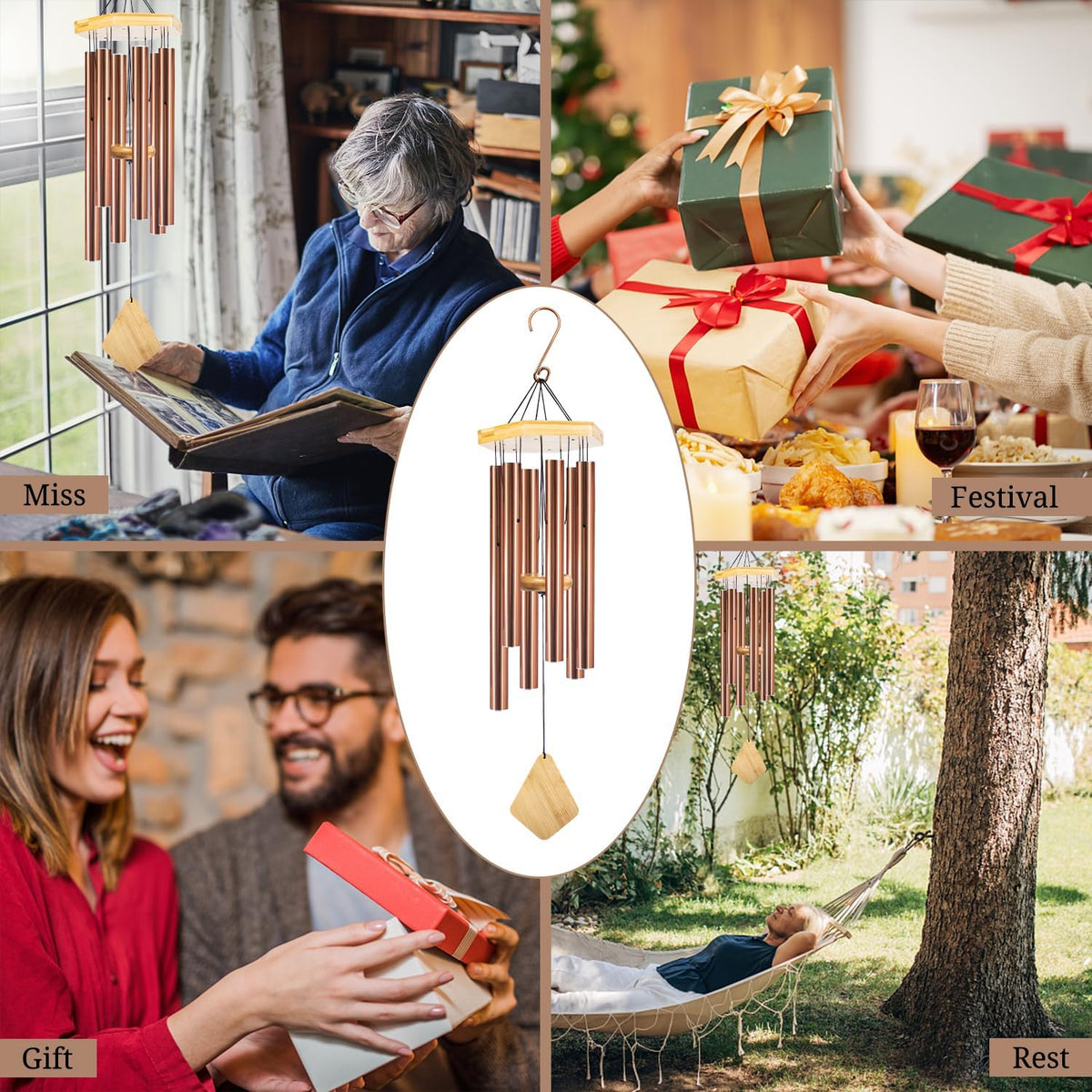 Wind Chimes Outdoor, Deep Tone Memorial Wind Chimes with Hook, Gifts for Mother's