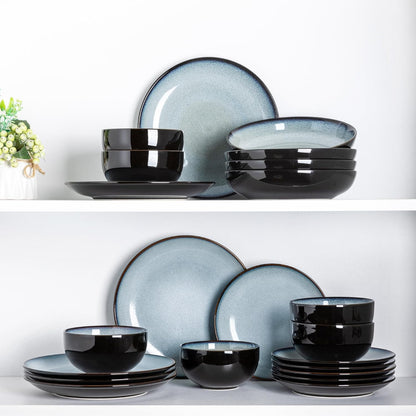 LERATIO Ceramic Dinnerware Sets for 8,Stoneware Plates and Bowls Sets,Handmade Reactive Glaze
