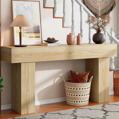 63 Inch Long Console Table for Entryway, Farmhouse Wood Rectangular Sofa Table Behind Couch Table