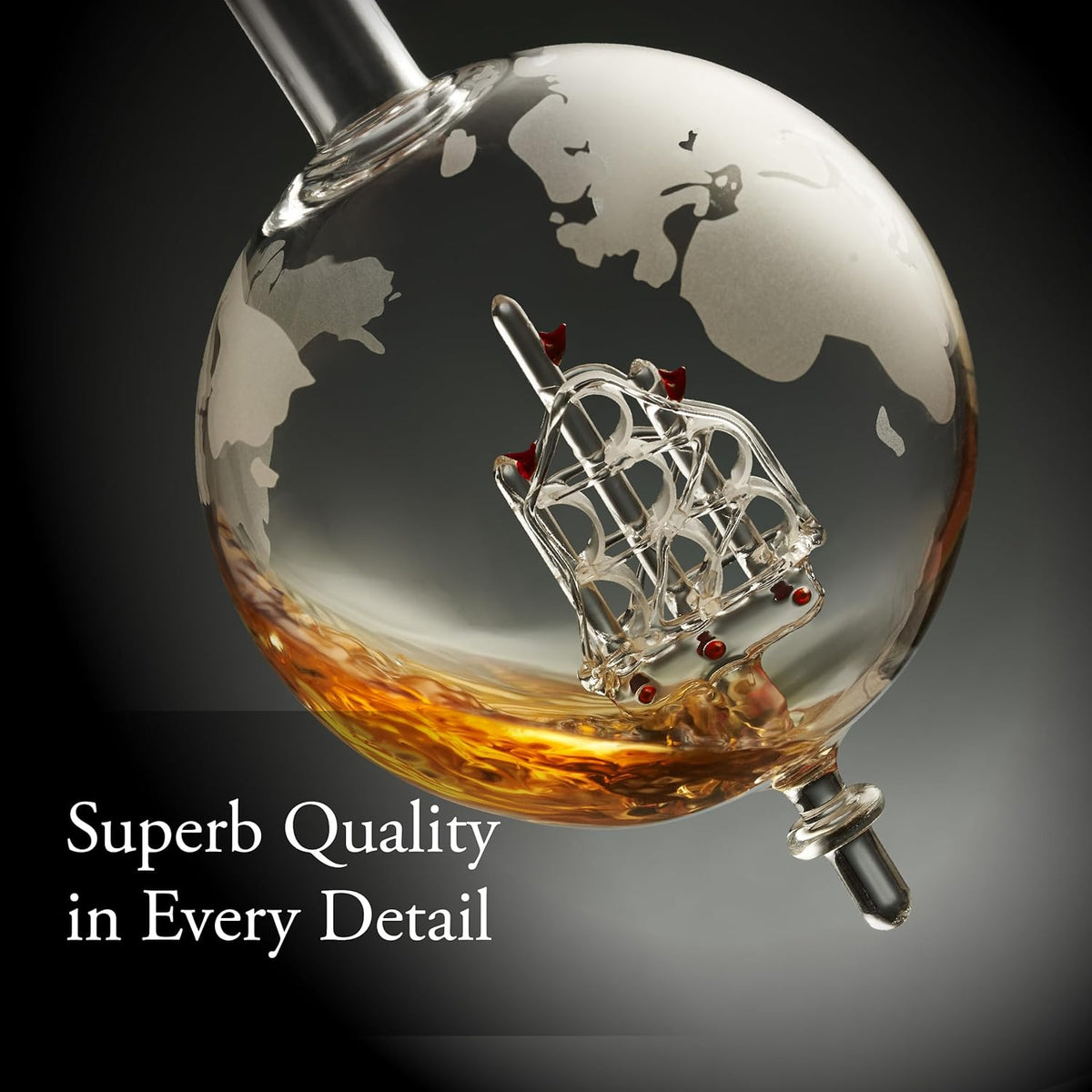 Whiskey Decanter Globe Set for Men with 4 Glasses, Bourbon, Rum, Scotch, Crystal Clear Decanter