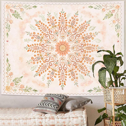 Lunerfex Floral Mandala Tapestry Boho Tapestry for Bedroom Peach Tapestries Wall Hanging Living
