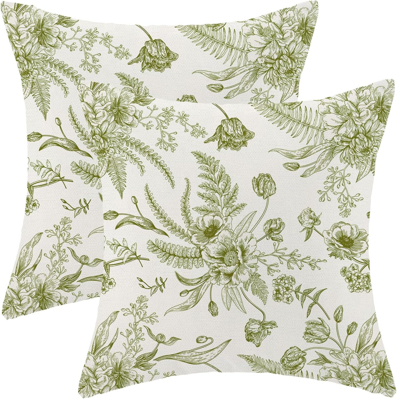 CXMEIFLY Sage Green Spring Pillow Covers 16 x 16 Inch Set of 2 for Chinoiserie Flowers Decor Throw