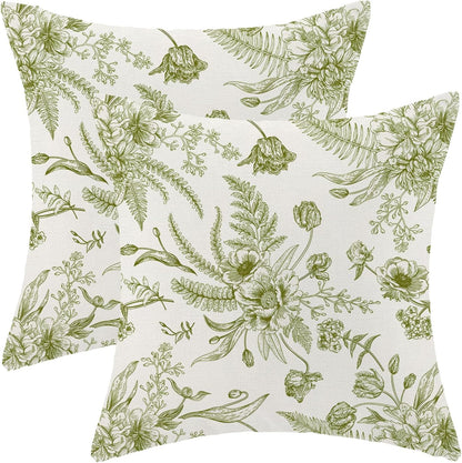 CXMEIFLY Sage Green Spring Pillow Covers 22 x 22 Inch Set of 2 for Chinoiserie Flowers Decor Throw