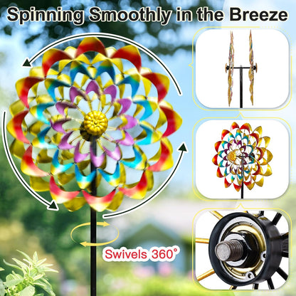 Garden Wind Spinners Outdoor Large Metal, 84'' Yard Art Wind Sculptures & Spinners, Windmills Gifts