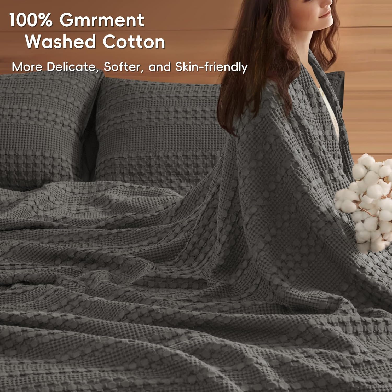PHF 100% Cotton Waffle Blanket Oversized King 120"x120", Lightweight Breathable Extra Large 10'x10'