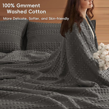 PHF 100% Cotton Waffle Blanket Oversized King 120"x120", Lightweight Breathable Extra Large 10'x10'