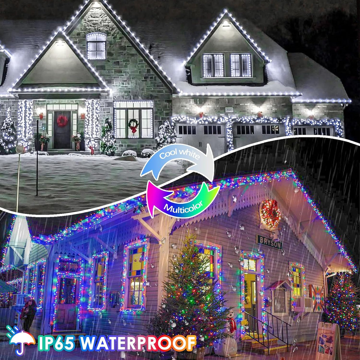 SANJICHA Cool White and Multicolor Color Changing Solar String Lights, Extra-Long 2PK 144FT 400LED