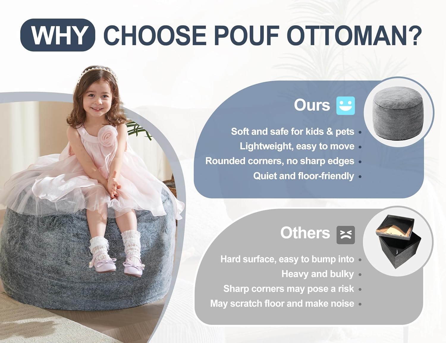 Round Pouf Ottoman 26 * 18" Small Ottoman Foot Rest Pouf Brown Foot Stools for Living Room