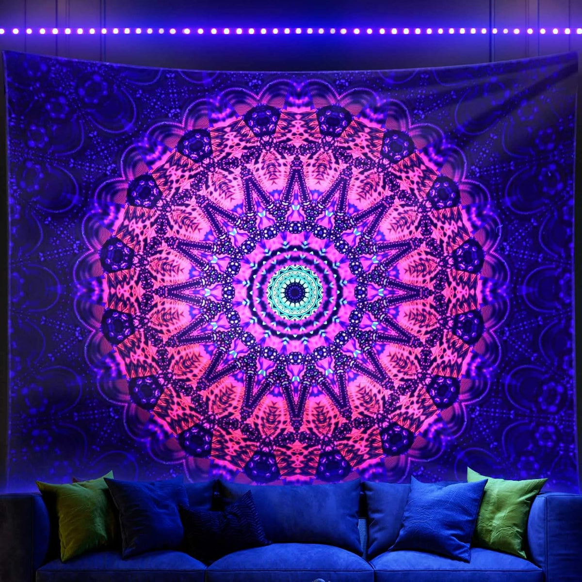 ADDWel Blacklight Mandala Boho Tapestry Glow In The Dark, Black Light Bohemian Hippie Poster Wall