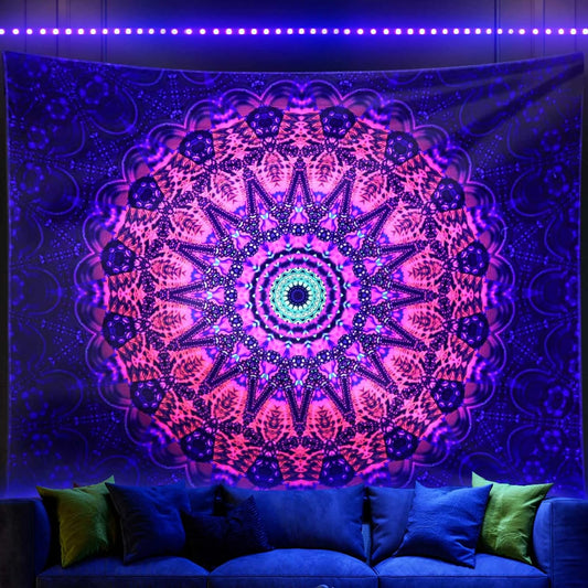 ADDWel Blacklight Mandala Boho Tapestry Glow In The Dark, Black Light Bohemian Hippie Poster Wall