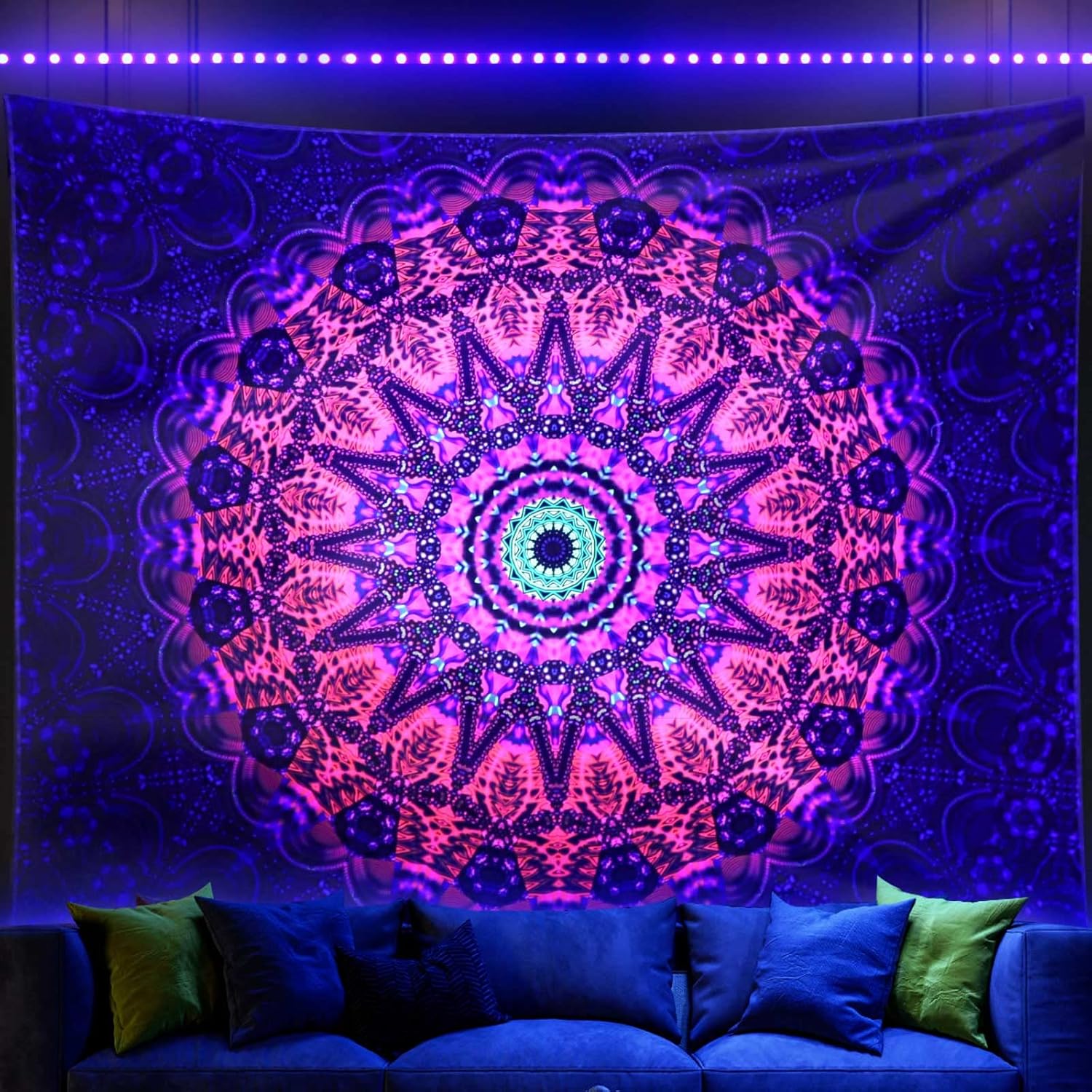 ADDWel Blacklight Mandala Boho Tapestry Glow In The Dark, Black Light Bohemian Hippie Poster Wall